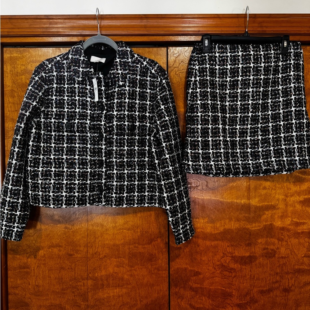 Never Worn LOFT Black Multicolor Tweed Jacket & Skirt Set Size M/6
